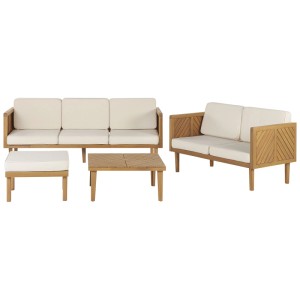 Set lounge Baratti 4 pz. in acacia con divano, poltrona, tavolo e pouf.
