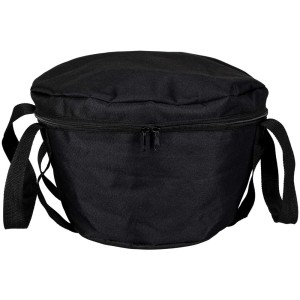 Schwarze Tragetasche für Camping Dutch Oven 5,7 l, mit Reißverschluss und Tragegriffen.