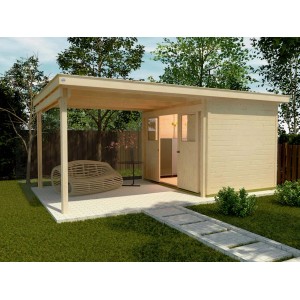 Weka Casetta con porta scorrevole 225 A Naturale con estensione (295 cm), casetta da giardino in legno con doppia porta scorrevole e tetto a una falda.