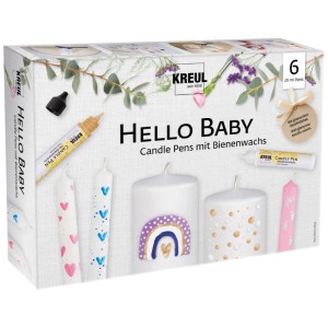 Kreul Kerzenstift Hello Baby Set mit 6 Stiften zum Bemalen von Kerzen mit Bienenwachs.