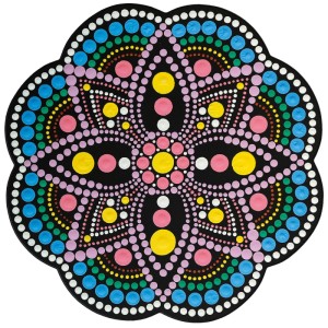 Aladine Dot Art stencil su pannello MDF, 20x20 cm, con motivo a punti colorati.