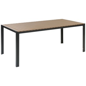 Ensemble de meubles de jardin Beliani Nardo : table avec plateau en bois synthétique marron clair et cadre noir.