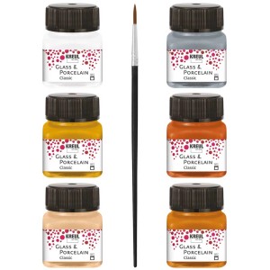 Set de peintures métalliques pour verre et porcelaine Kreul Classic avec 6 couleurs et pinceau.