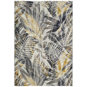 Tappeto da esterno Andiamo Portland, antracite-giallo senape, 120x180 cm, con motivo a foglie.