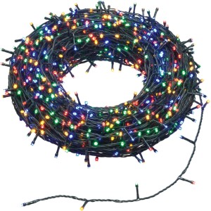 Guirlande lumineuse LED OBI enroulée, 1000 LED multicolores sur câble vert, 8m, pour extérieur.