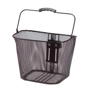 Panier de courses vélo City noir pour montage avant avec maille fine et adaptateur de guidon.