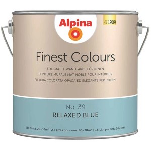 Barattolo di pittura murale Alpina Finest Colours Relaxed Blue, 2,5 l. Pittura opaca blu per interni.