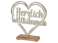 DecoFinder Herz Herzlich Willkommen Aluguss 20 x 21 x 5 cm