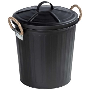 Cestino cosmetici nero Wenko Gara, 6 l, design retrò con coperchio e manici in corda.
