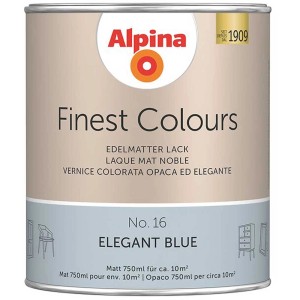 Alpina Finest Colours Buntlack Elegant Blue, 750ml Dose, edelmatt für Innenräume.
