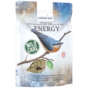 Miscela per uccelli selvatici Energy 1kg in cartone: cibo con noci e bacche per uccelli selvatici in inverno.