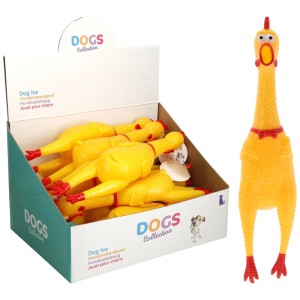 Gelbes Hundespielzeug Huhn mit Squeaker, ideal für Apportierspiele.