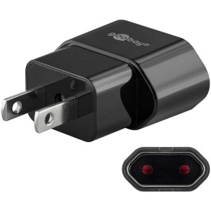 Adaptateur de voyage noir pour prise Euro vers prise USA/Japon, 2 pôles.