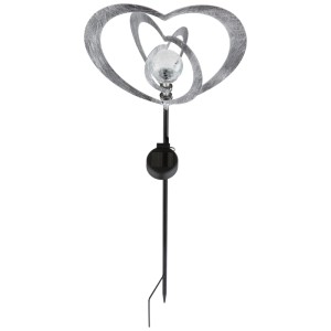 Silbergrauer Globo LED Solarspieß Herz, 82 cm, mit Crackle-Glaskugel für Garten & Balkon.