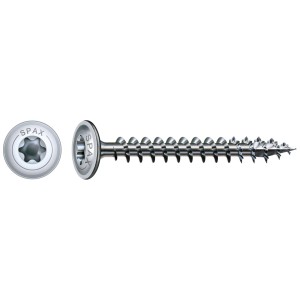 Vite a testa bombata Spax 6x80 mm, filettatura completa Wirox per costruzioni in legno.