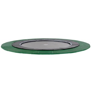 Trampolino interrato nero Exit Dynamic Sports, Ø 427 cm, incassato in terreno verde.
