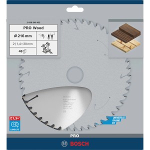 Lama per sega circolare Bosch Optiline Wood, 216mm, 48 denti per tagli precisi nel legno.