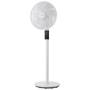 Ventilateur sur pied blanc Trisa Comfort Breeze X83 Plus avec base ronde et affichage numérique.