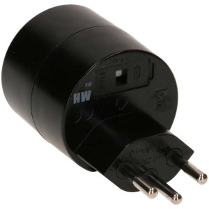 Adaptateur de voyage noir Schuko Type12 pour prises suisses.
