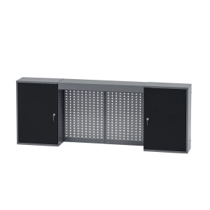 Armadio pensile Küpper a 2 ante con pannello luminoso, 60x160x20 cm, nero-grigio chiaro. Armadio da officina.