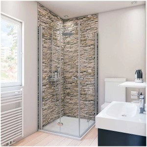Bagno con pannello posteriore doccia Breuer effetto mattone chiaro, 100x255 cm. Rivestimento murale senza fughe.