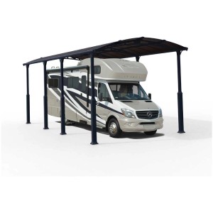 Carport Alpine 8500 antracite con camper. Riparo robusto per veicoli di grandi dimensioni.
