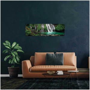 Quadro su tela Lacs de Plitvice, 30x97 cm, con motivo a cascata per spazi abitativi.