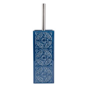Wenko Set WC Cordoba Bleu : Support brosse WC en céramique avec ornements et manche argenté.