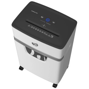 HP OneShred 15CC Aktenvernichter weiß/schwarz mit Bedienelementen, Papierfach und Sichtfenster. P-4 Sicherheitsstufe.