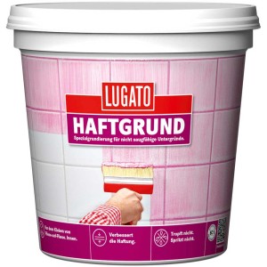 Eimer Fliesenprimer Haftgrund 1 l von Lugato, rosa, für nicht saugfähige Untergründe.