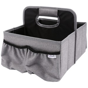 Grau-schwarzer Babyruf Buggy Organizer BO500 mit Tragegriff, faltbar, für Kinderwagen & Wickeltisch, mit Fächern.