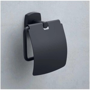 Porta carta igienica Diaqua Quinto, nero opaco, per montaggio a parete in bagno.
