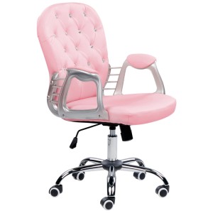 Sedia da ufficio rosa Princess con bottoni di cristallo e rivestimento in similpelle per forniture ufficio.