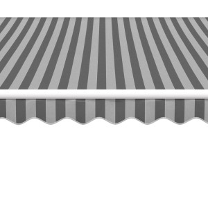 Tenda da sole a braccio Aventura, 3x2m, grigio-bianco a righe, con volant.