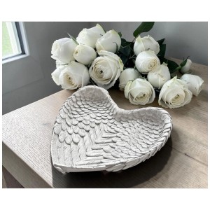 Grabschale Herz Engelsflügel Polyresin Grau 15 x 14 x 3 cm