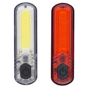 Kit d'éclairage vélo LED Urbanite Castor, 2 pièces, noir : Éclairage avant et arrière avec piles pour plus de sécurité.