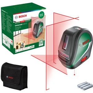 Niveau laser croix Bosch UniversalLevel 3 avec 3 lignes laser, sacoche et piles inclus.