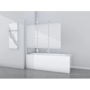 Paroi de baignoire Aurlane White Stripes 3 volets, 140x140 cm, avec cadre blanc et décor à rayures horizontales.