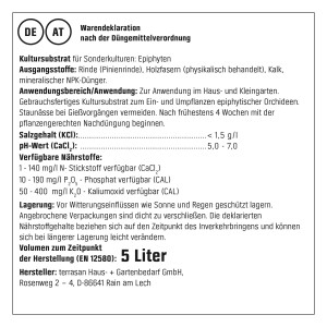 Dettaglio della confezione di terriccio per orchidee GROW by OBI 5l con ingredienti.