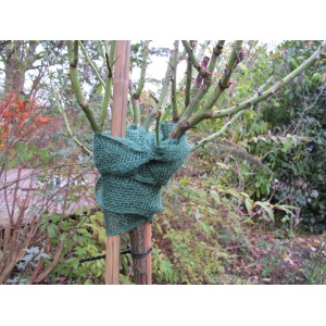 Nastro decorativo in juta verde Videx Garden che protegge un tronco d'albero da gelo e sole.