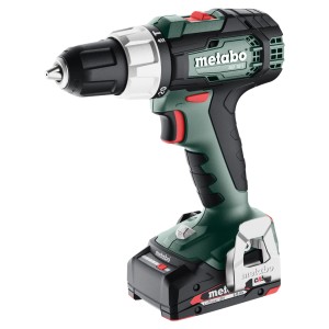 Dettaglio del trapano avvitatore a percussione a batteria Metabo SB 18 L con batteria e mandrino.