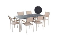 Beliani Gartenmöbel Set mit 6 Stühlen Grosseto Naturstein Poliert / Beige