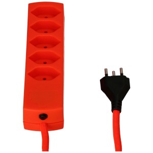 Fluo-orange MaxTex Steckdosenleiste mit 5 T13-Steckplätzen und 2 m Textilkabel.
