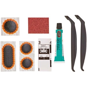 Kit riparazione forature Prophete, 8 pezzi, con levagomme per riparazioni bici.
