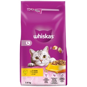 Whiskas Trockenfutter 1+ mit Huhn, 3,8kg Beutel. Katzenfutter für ausgewachsene Katzen.