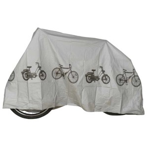 Garage universale per bici Fischer, copertura impermeabile con motivi di biciclette per una protezione ottimale.
