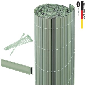Bardage balcon roseau vert Videx 90x300cm avec fixations, profilé en U et colliers de serrage.