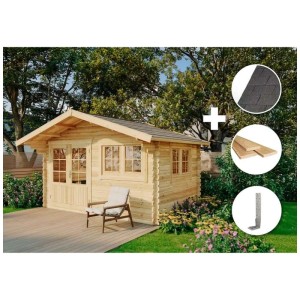 Set casetta da giardino Alpholz Gabriel-34 in legno di pino con accessori come copertura e pavimento.
