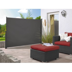 Tenda laterale Livingston 3x1,5 m antracite come protezione dal vento e dalla privacy sulla terrazza.