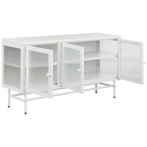 Vitrine Beliani Devon, meuble en acier blanc avec trois portes en verre et étagères.